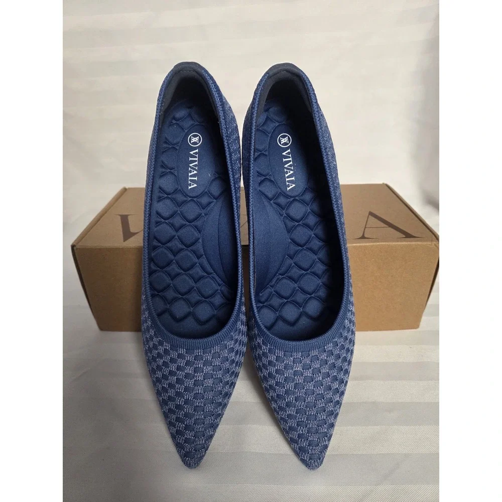 Vivaia Blue Woven Pointed Toe Wedge Pumps Sustainable Knit Shoes Size US 8 EU 39